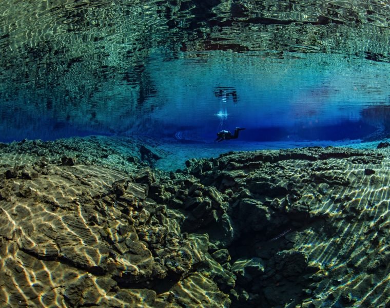 Diving Silfra under the Midnight Sun
